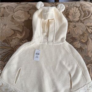 GAP Cream Knit Poncho with Fringe